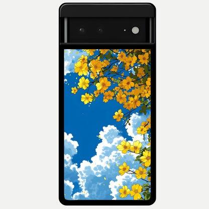  Golden Petal Sky Glass Case For Google Pixel 6A back cover – full design glossy printed glass finish