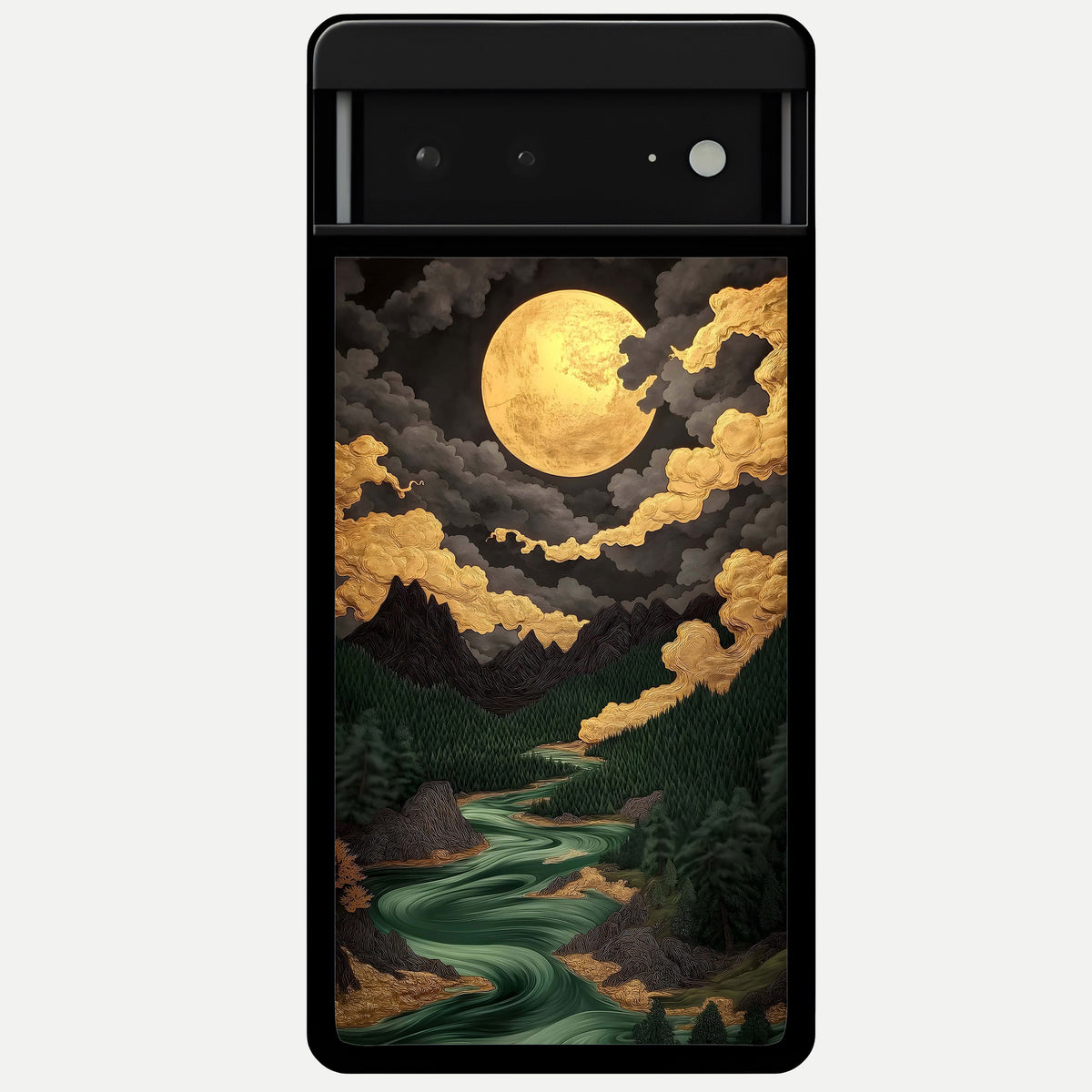  Golden River Moon Glass Case For Google Pixel 6A back cover – full design glossy printed glass finish