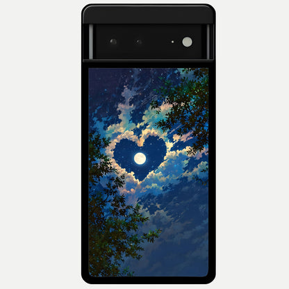  Heart With Moon Sky Glass Case For Google Pixel 6A back cover – full design glossy printed glass finish