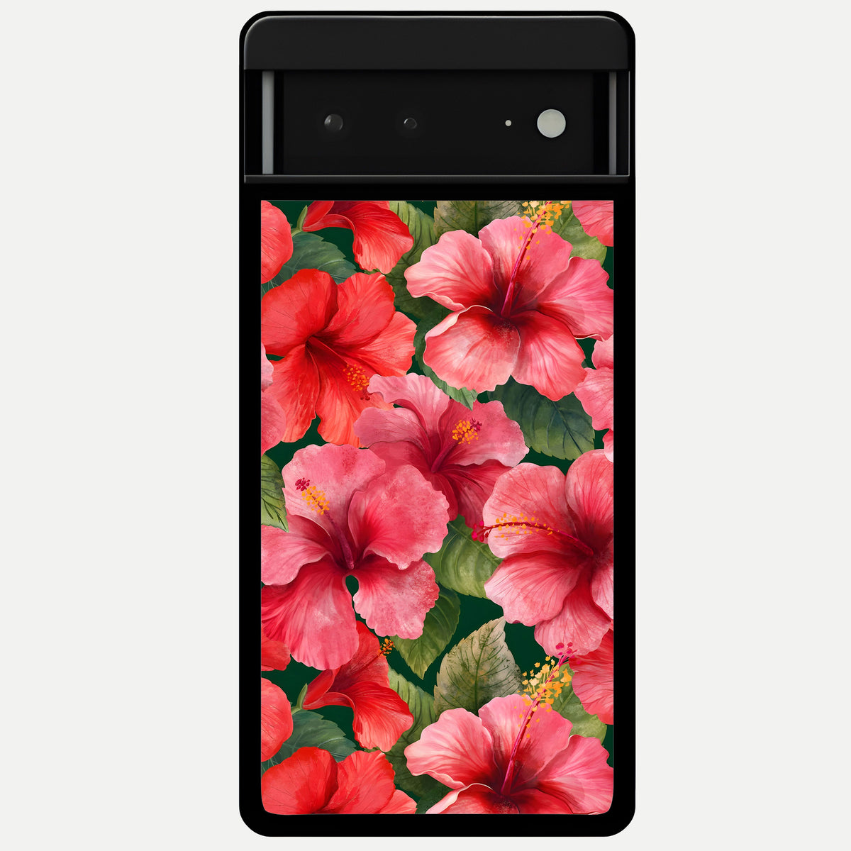  Hibiscus Pattern Glass Case For Google Pixel 6A back cover – full design glossy printed glass finish