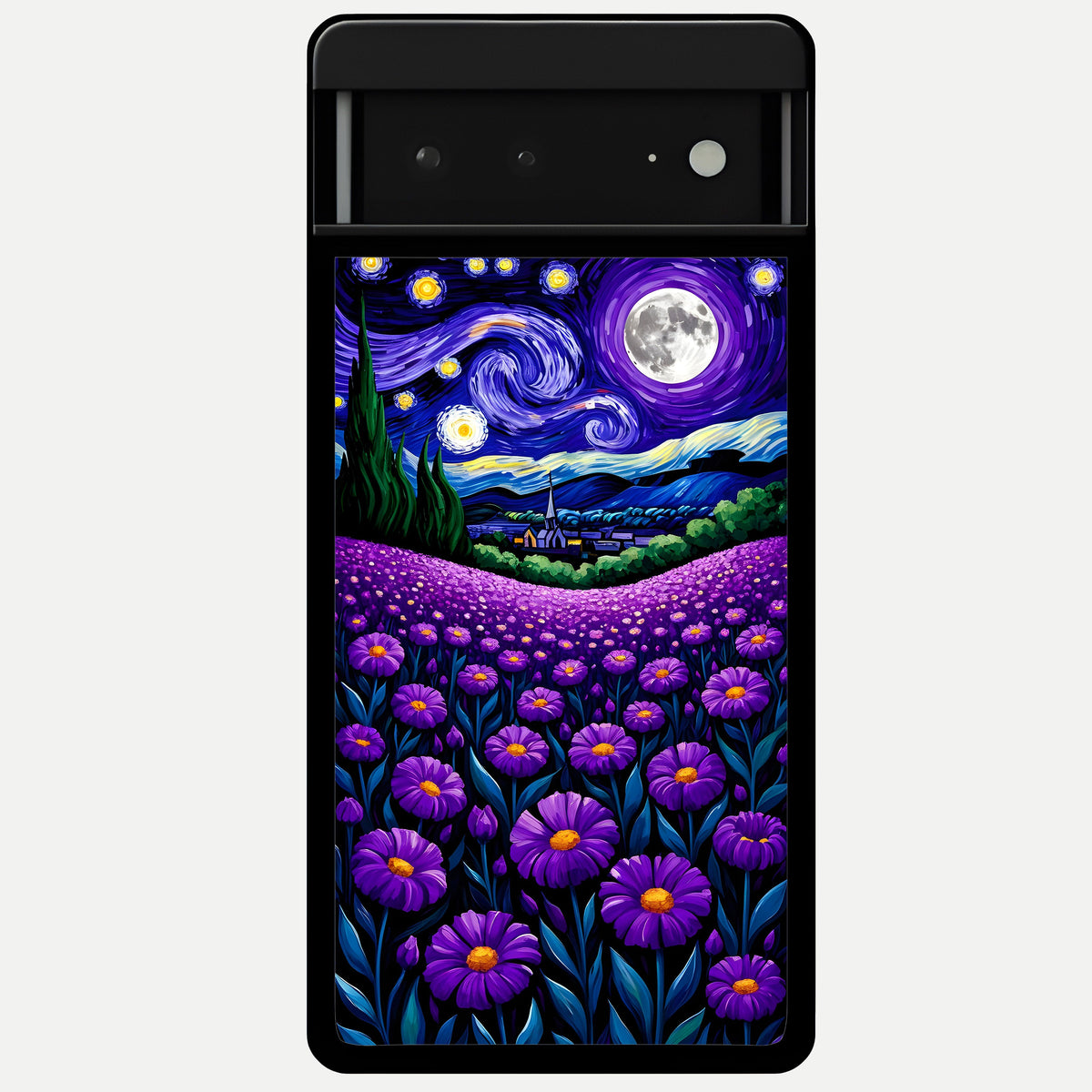 Lavender Moon Field Glass Case For Google Pixel 6A back cover – full design glossy printed glass finish