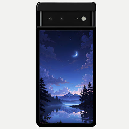  Midnight Lake Peace Glass Case For Google Pixel 6A back cover – full design glossy printed glass finish