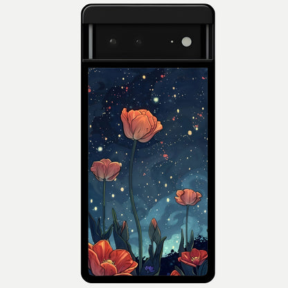  Midnight Tulip Glow Glass Case For Google Pixel 6A back cover – full design glossy printed glass finish
