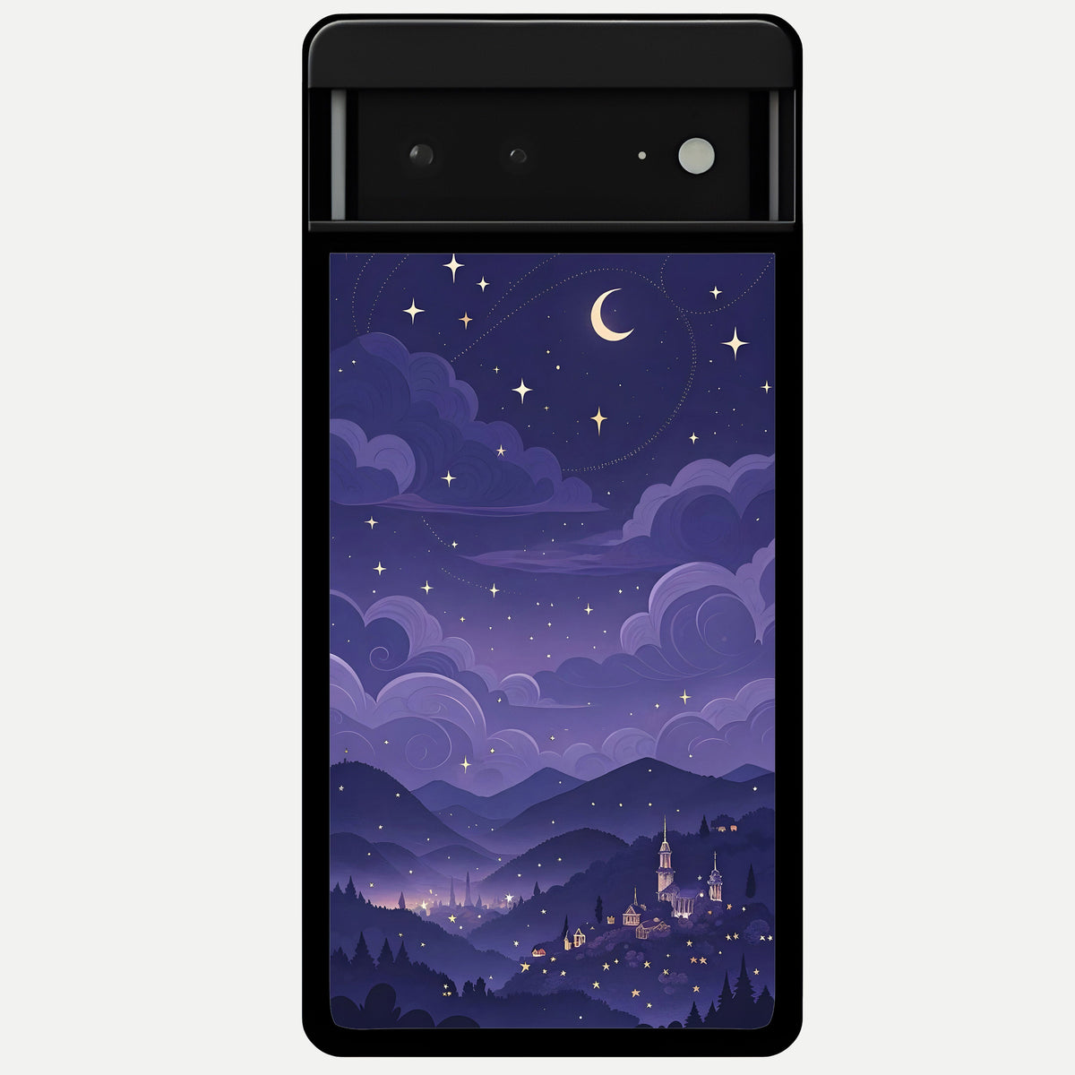  Minimal Night View Glass Case For Google Pixel 6A back cover – full design glossy printed glass finish
