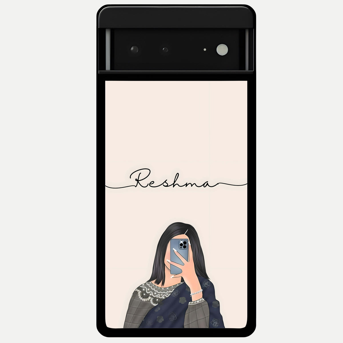  Mirror Mood Muse With Custom Name Glass Case For Google Pixel 6A back cover – full design glossy printed glass finish