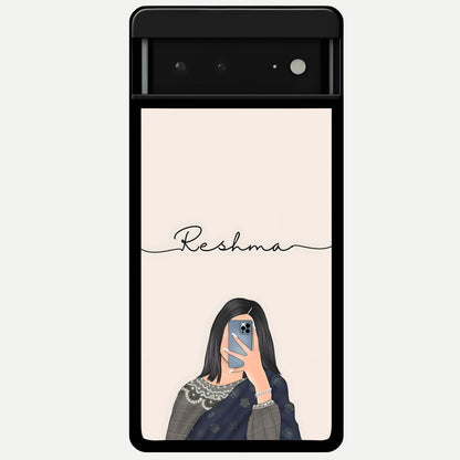  Mirror Mood Muse With Custom Name Glass Case For Google Pixel 6A back cover – full design glossy printed glass finish