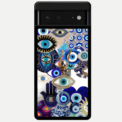  Mystic Charm Eye Glass Case For Google Pixel 6A back cover – full design glossy printed glass finish