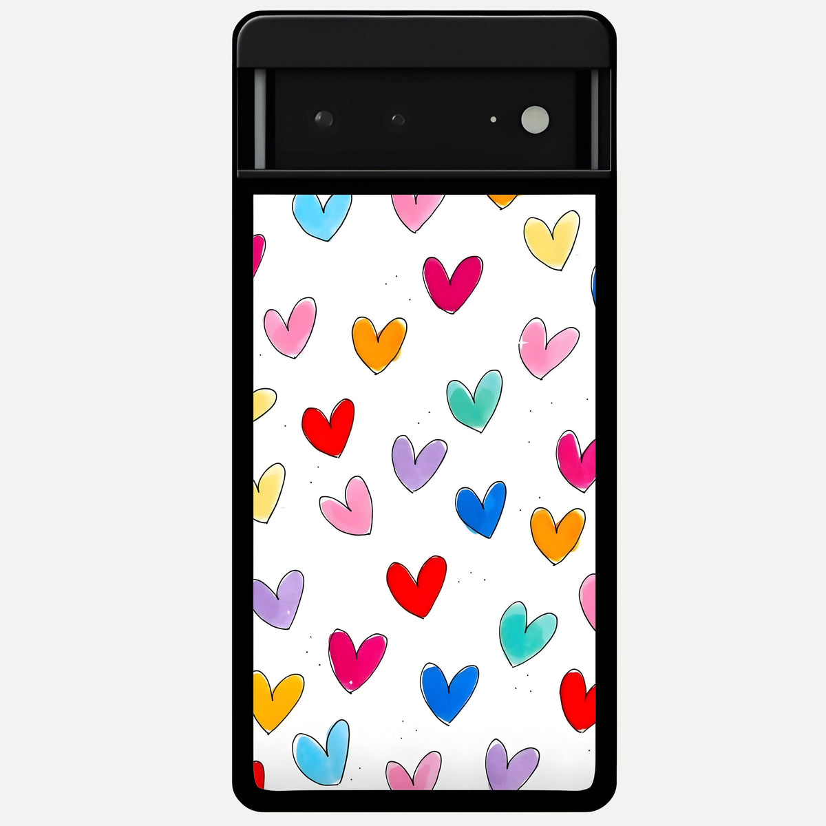  Playful Love Doodles Glass Case For Google Pixel 6A back cover – full design glossy printed glass finish