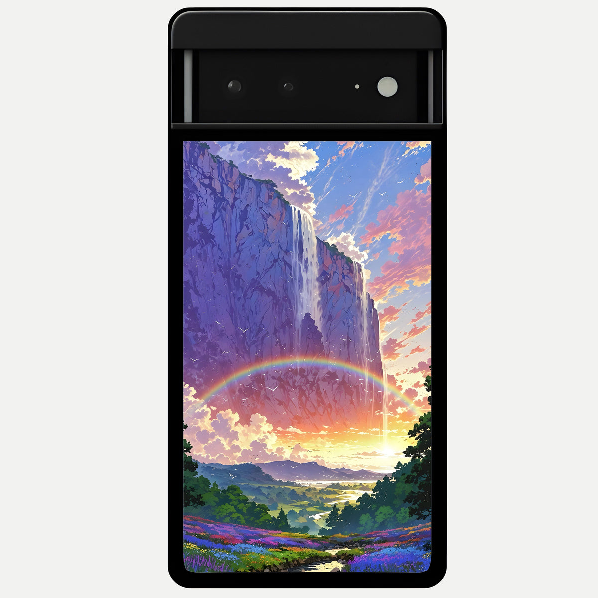  Rainbow Valley Dream Glass Case For Google Pixel 6A back cover – full design glossy printed glass finish
