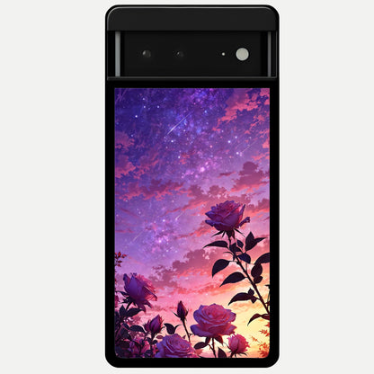  Starlit Rose Twilight Glass Case For Google Pixel 6A back cover – full design glossy printed glass finish