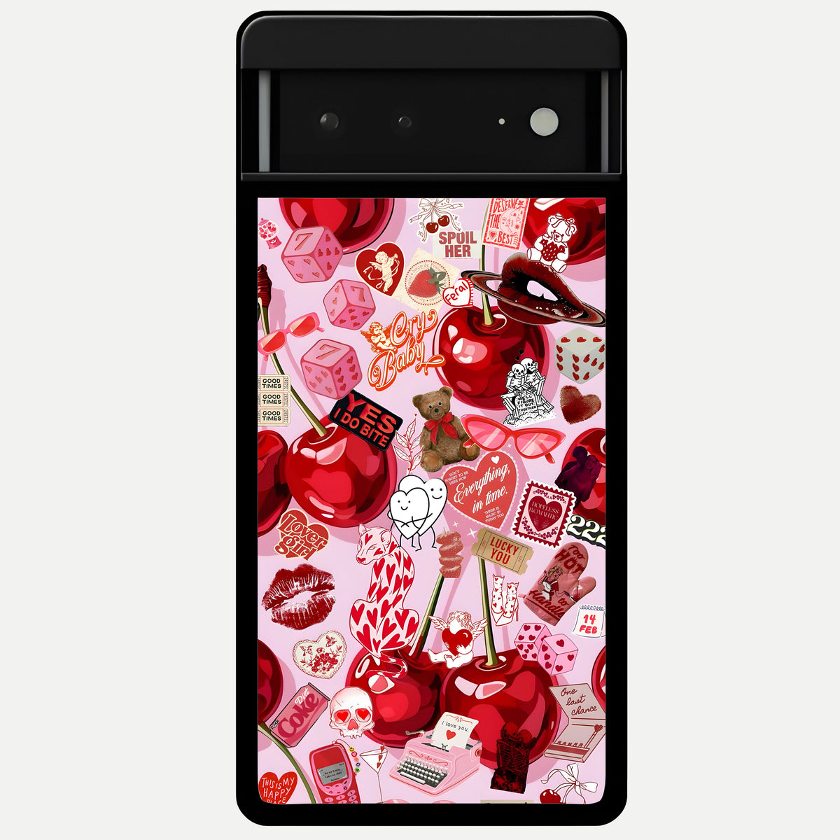  Sweet Cherry Chaos Glass Case For Google Pixel 6A back cover – full design glossy printed glass finish