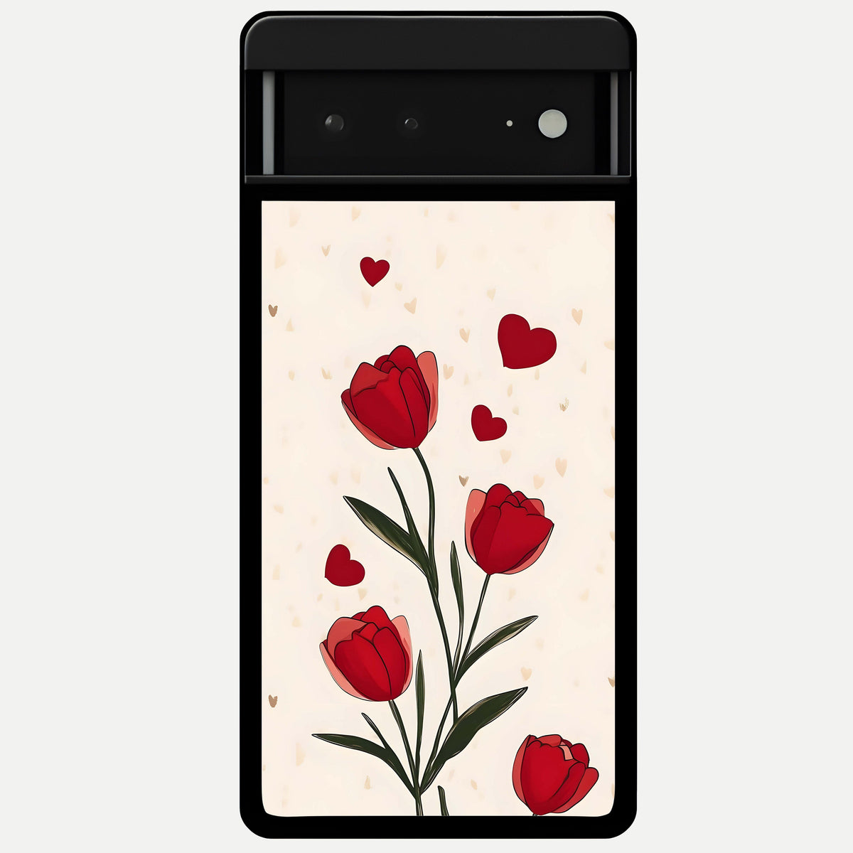  Tulip With Heart Glass Case For Google Pixel 6A back cover – full design glossy printed glass finish