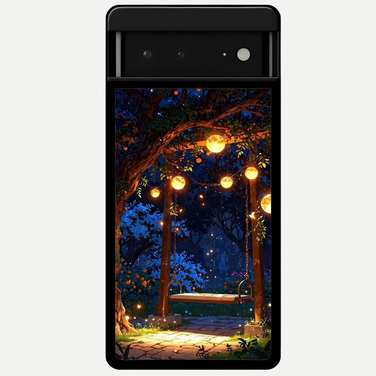  Twilight Garden Swing Glass Case For Google Pixel 6A back cover – full design glossy printed glass finish