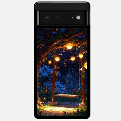  Twilight Garden Swing Glass Case For Google Pixel 6A back cover – full design glossy printed glass finish