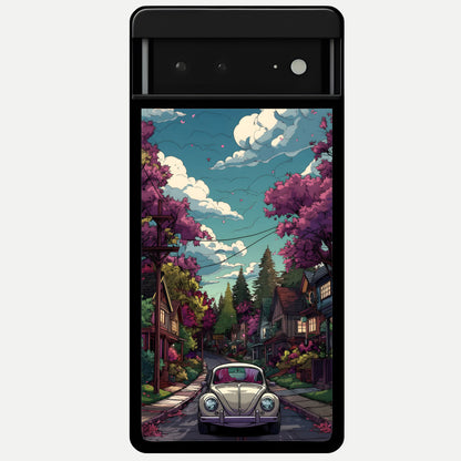  Vintage Street Drive Glass Case For Google Pixel 6A back cover – full design glossy printed glass finish