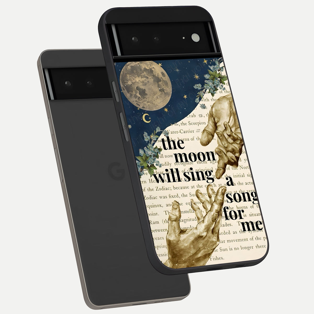  Aesthetic Divine phone case For Google Pixel 6A showing premium glass back cover with detailed artwork