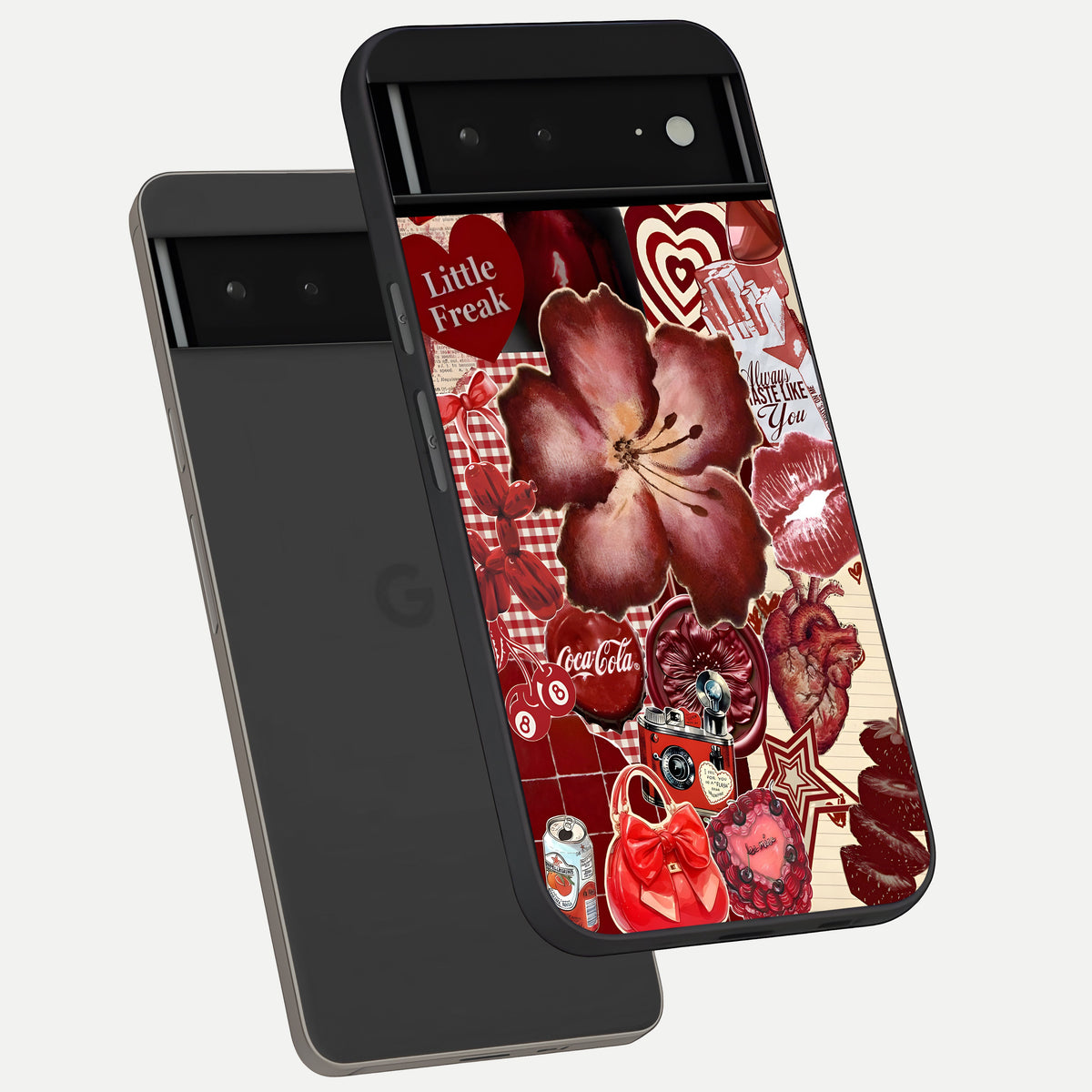  Aesthetic Little Freak phone case For Google Pixel 6A showing premium glass back cover with detailed artwork