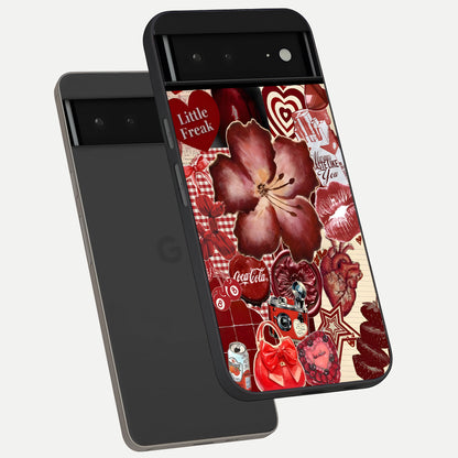  Aesthetic Little Freak phone case For Google Pixel 6A showing premium glass back cover with detailed artwork