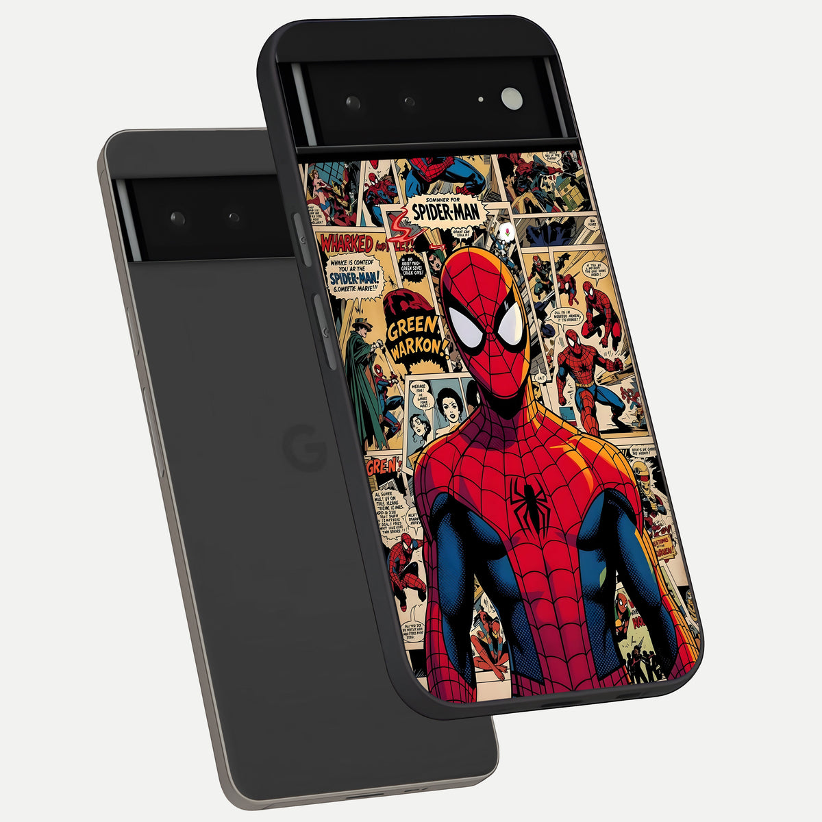  Aesthetic Spider phone case For Google Pixel 6A showing premium glass back cover with detailed artwork