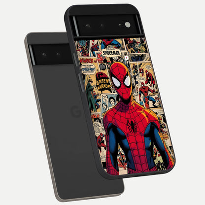  Aesthetic Spider phone case For Google Pixel 6A showing premium glass back cover with detailed artwork