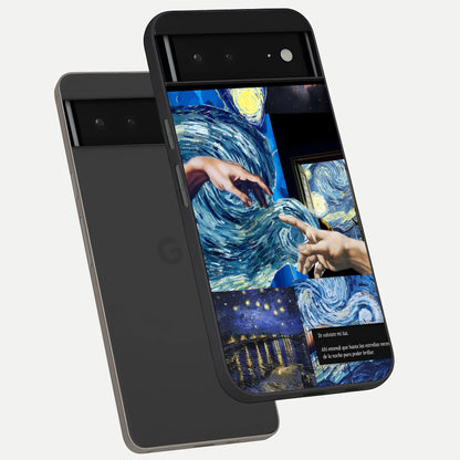  Aesthetic Vando Hands phone case For Google Pixel 6A showing premium glass back cover with detailed artwork