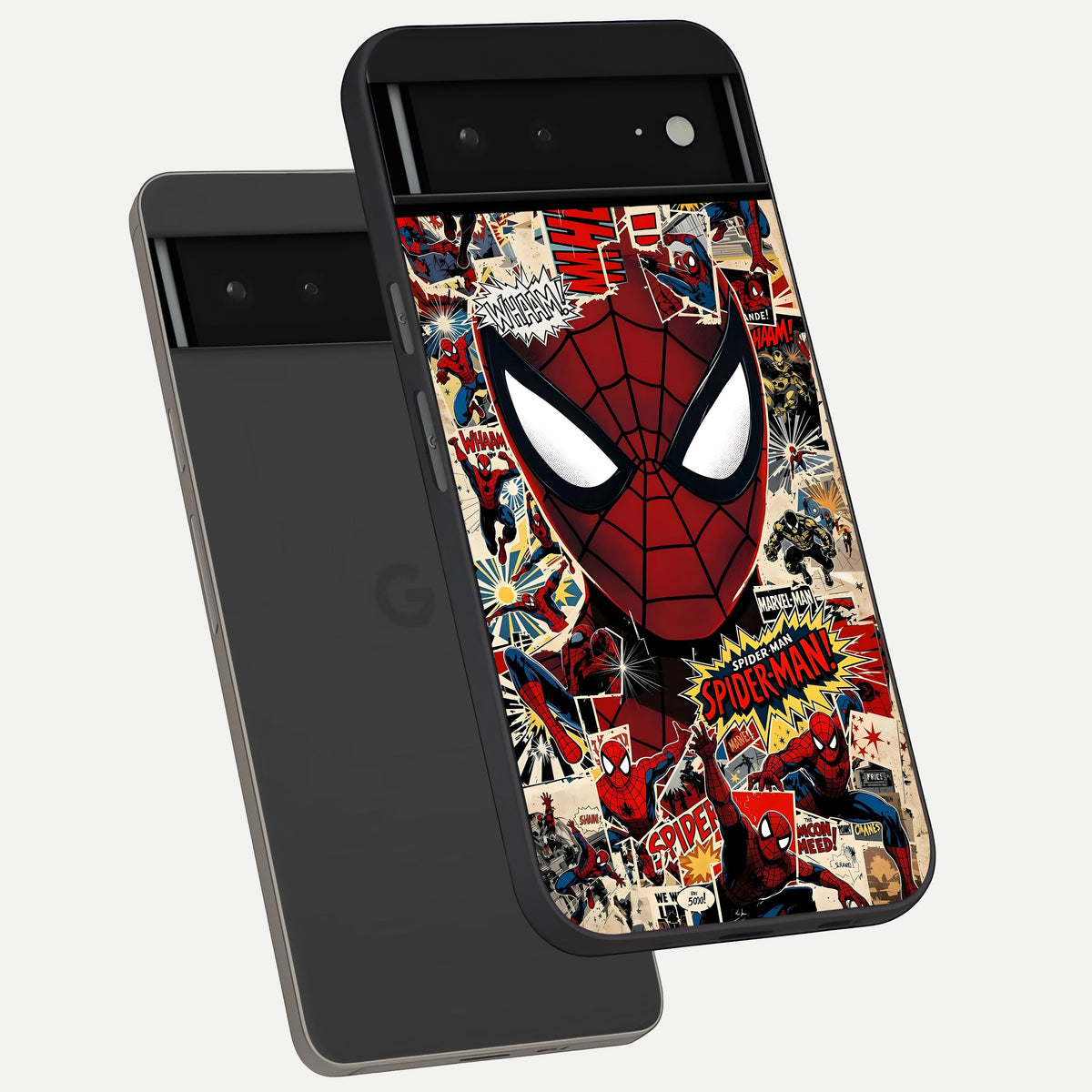  Aesthetic Wonder Spider phone case For Google Pixel 6A showing premium glass back cover with detailed artwork