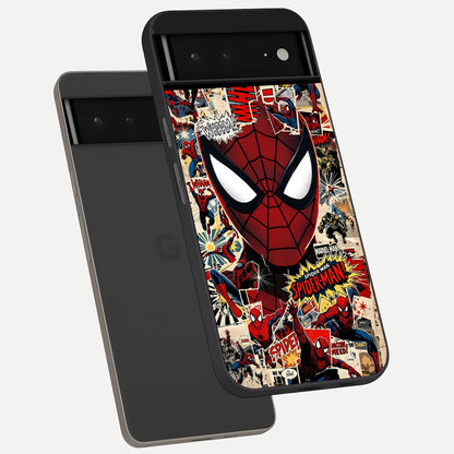  Aesthetic Wonder Spider phone case For Google Pixel 6A showing premium glass back cover with detailed artwork