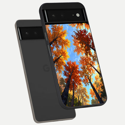  Autumn Sky Rise phone case For Google Pixel 6A showing premium glass back cover with detailed artwork