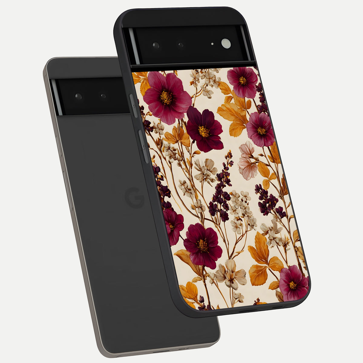  Autumn Wine Bloom phone case For Google Pixel 6A showing premium glass back cover with detailed artwork