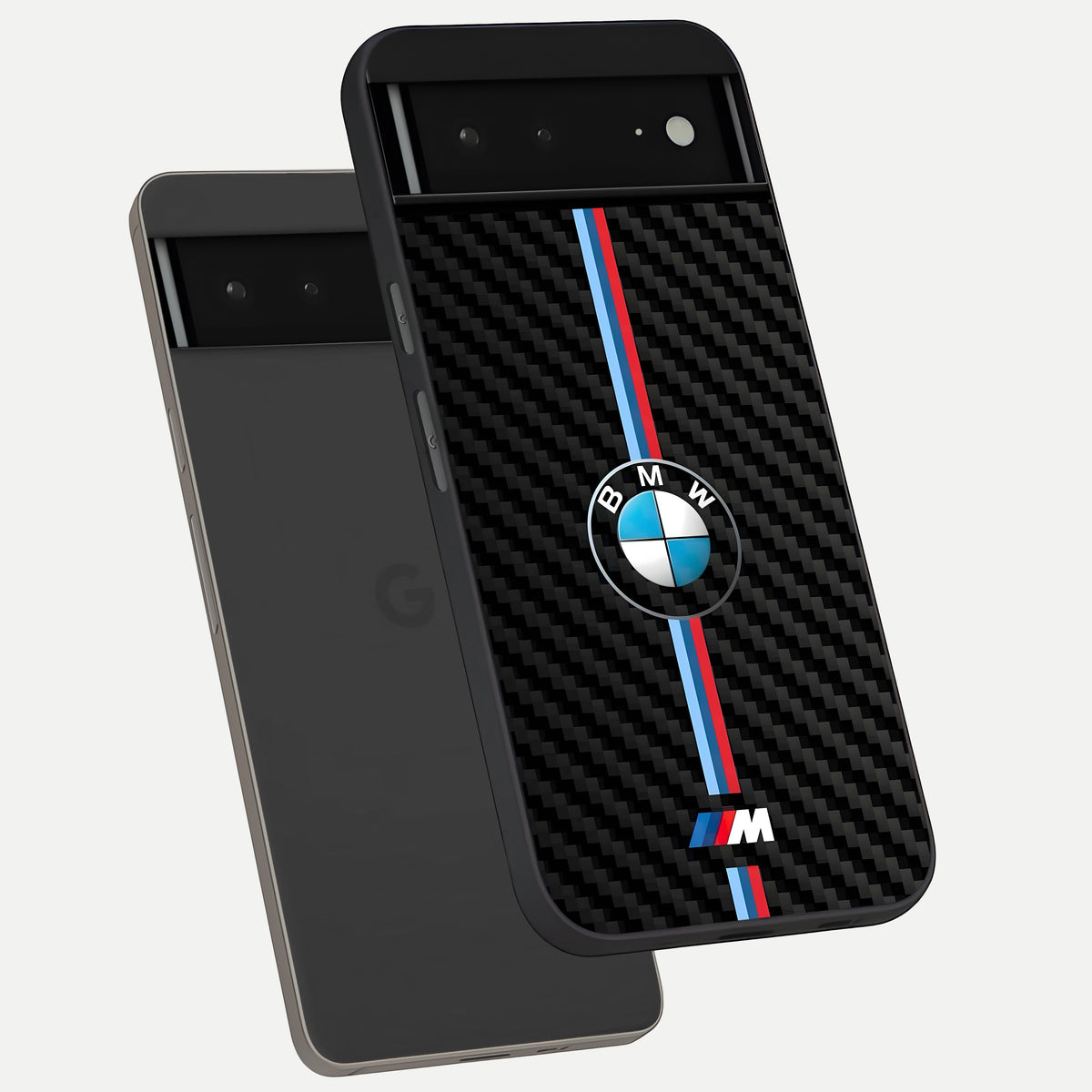  BMW Pattern phone case For Google Pixel 6A showing premium glass back cover with detailed artwork