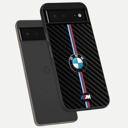 BMW Pattern phone case For Google Pixel 6A showing premium glass back cover with detailed artwork