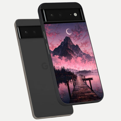  Beautiful Mountain View phone case For Google Pixel 6A showing premium glass back cover with detailed artwork