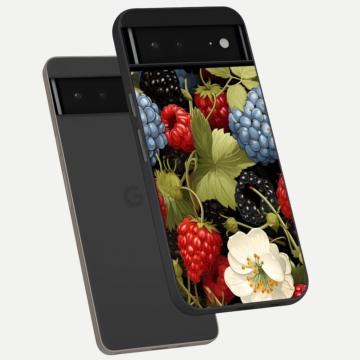  Berry Bloom Charm phone case For Google Pixel 6A showing premium glass back cover with detailed artwork