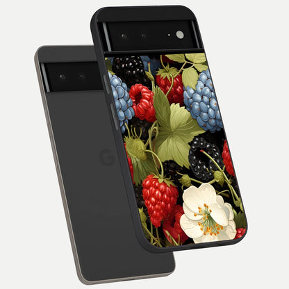  Berry Bloom Charm phone case For Google Pixel 6A showing premium glass back cover with detailed artwork