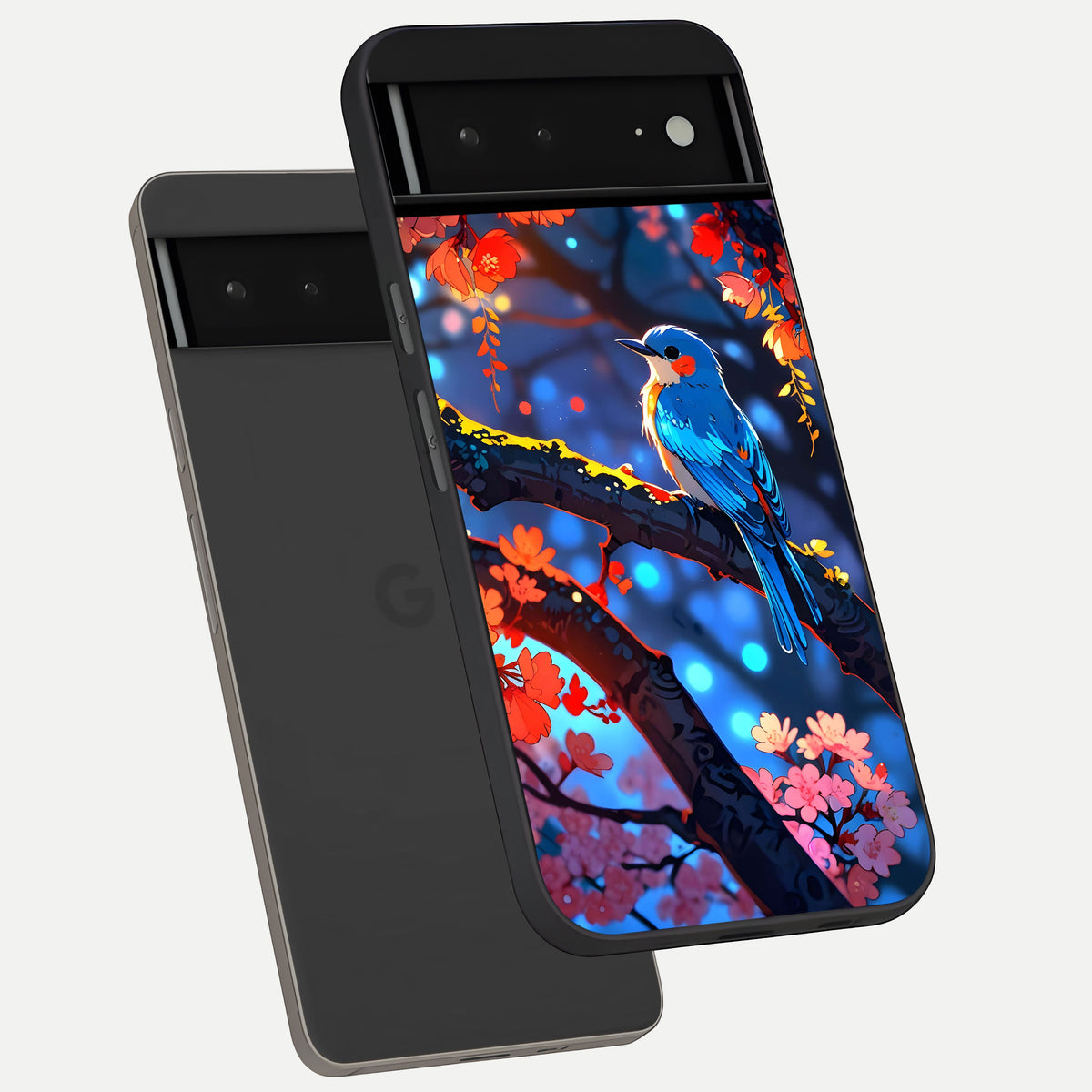  Blooming Water Drift phone case For Google Pixel 6A showing premium glass back cover with detailed artwork