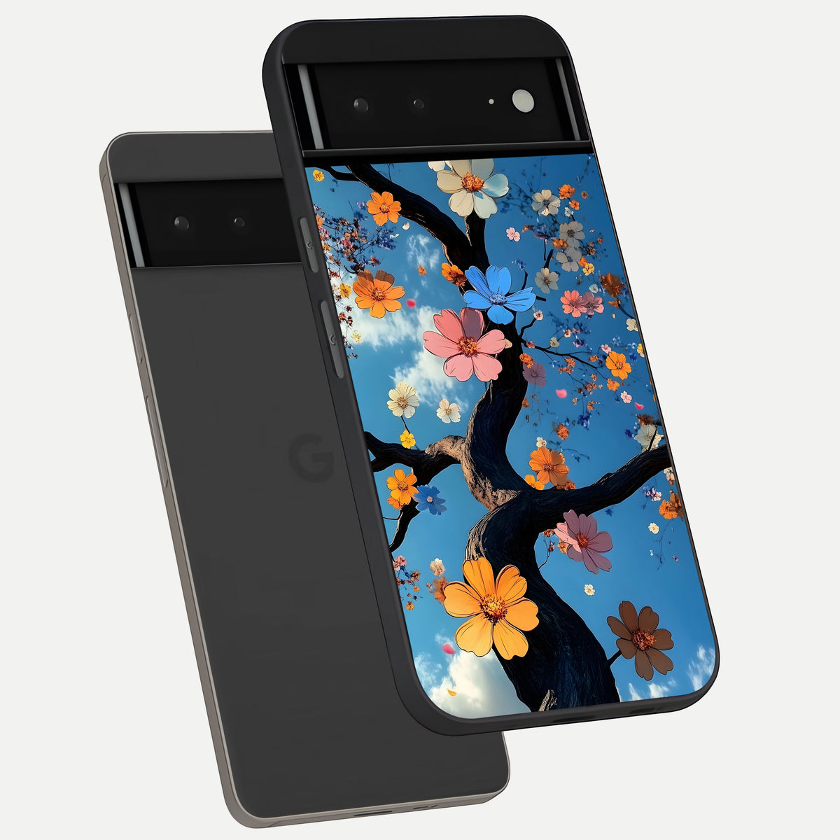  Blossom Dream Sky phone case For Google Pixel 6A showing premium glass back cover with detailed artwork
