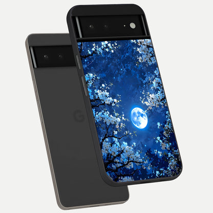  Blossom Moonlight Sky phone case For Google Pixel 6A showing premium glass back cover with detailed artwork
