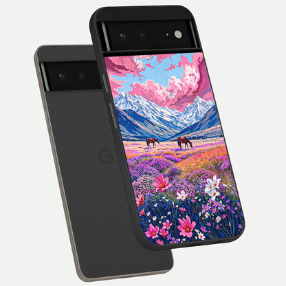  Blossom Valley Dream phone case For Google Pixel 6A showing premium glass back cover with detailed artwork