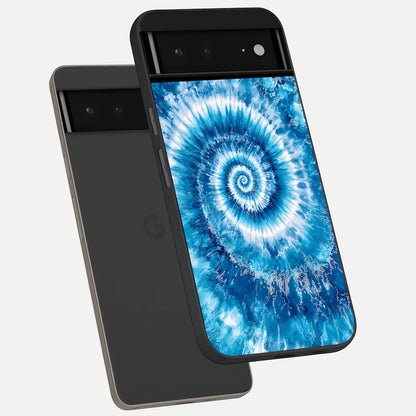  Blue Galaxy Wave phone case For Google Pixel 6A showing premium glass back cover with detailed artwork