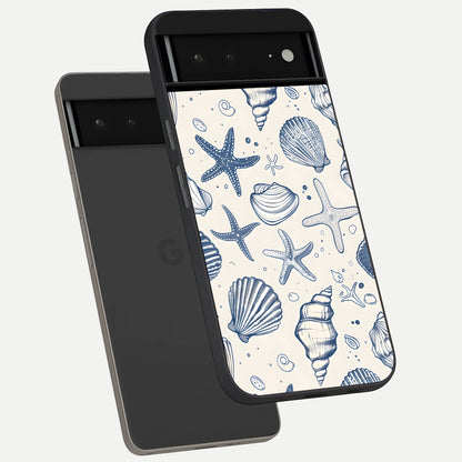  Blue Ocean Outline phone case For Google Pixel 6A showing premium glass back cover with detailed artwork