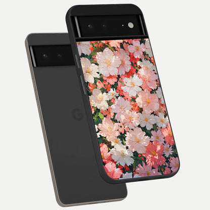  Blush Bloom Field phone case For Google Pixel 6A showing premium glass back cover with detailed artwork