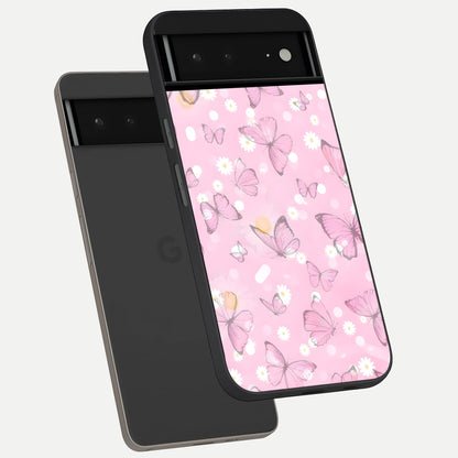  Blush Butterfly Garden phone case For Google Pixel 6A showing premium glass back cover with detailed artwork