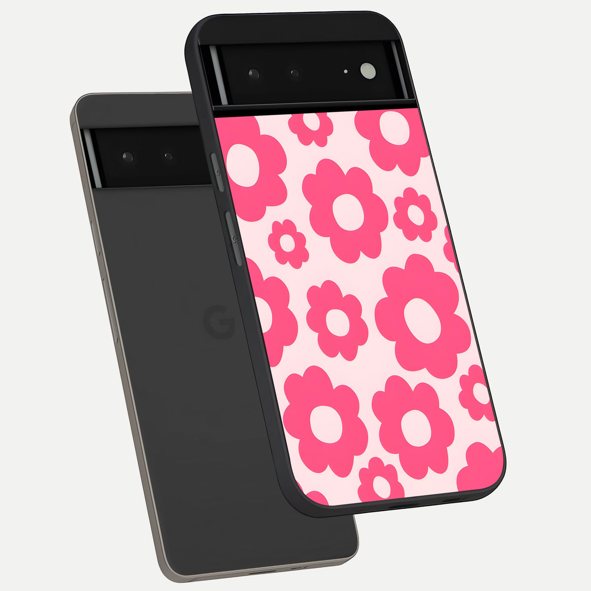  Blush Flower Pop phone case For Google Pixel 6A showing premium glass back cover with detailed artwork