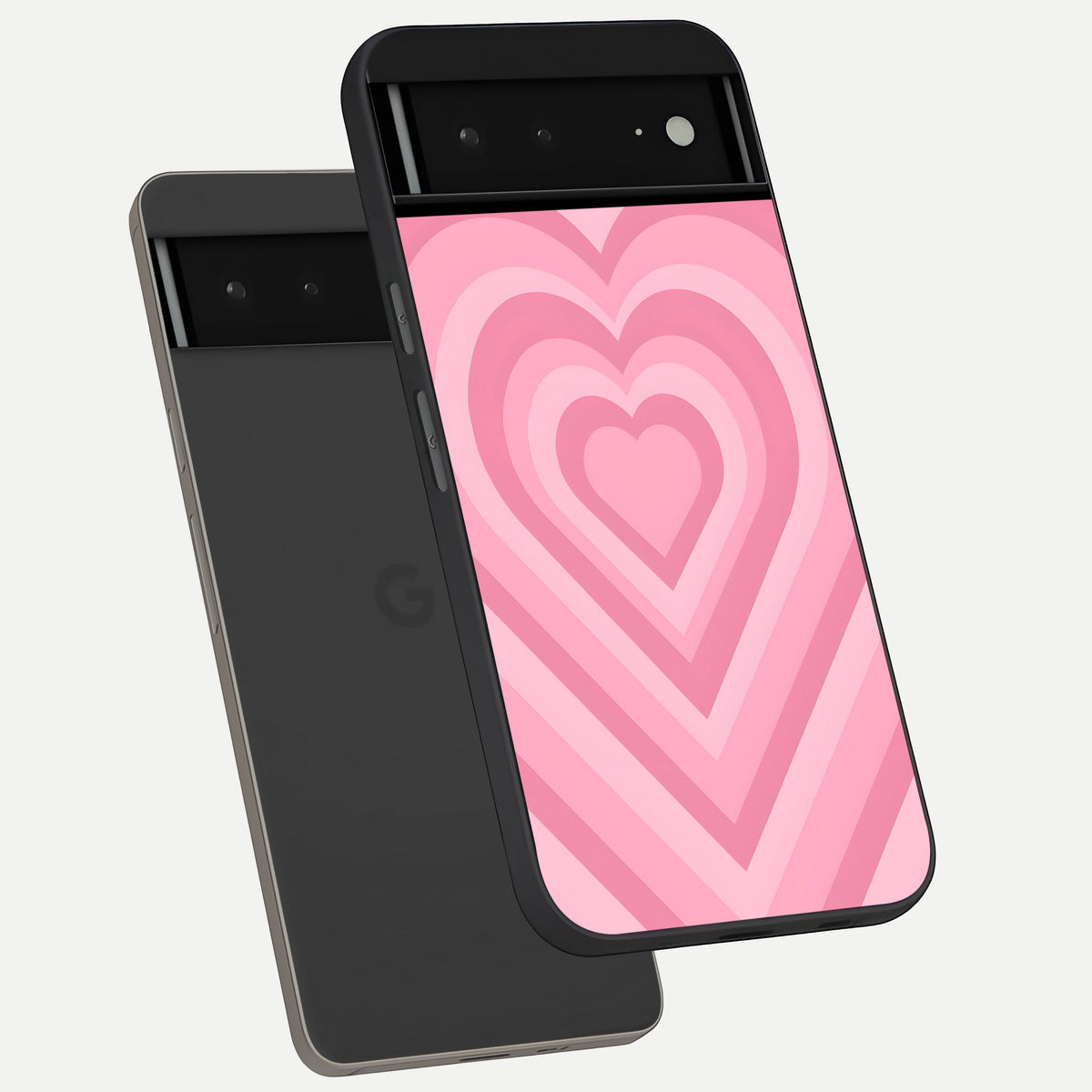  Blush Heart Waves phone case For Google Pixel 6A showing premium glass back cover with detailed artwork