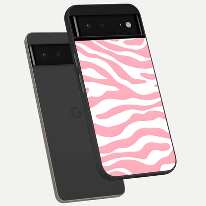  Blush Zebra Flow phone case For Google Pixel 6A showing premium glass back cover with detailed artwork