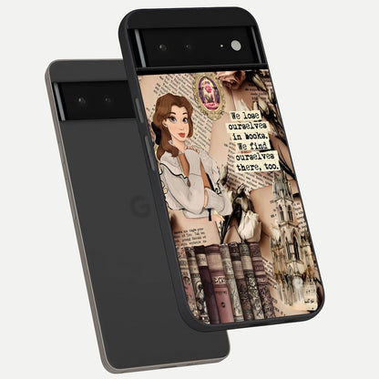  Bookish Dream World phone case For Google Pixel 6A showing premium glass back cover with detailed artwork