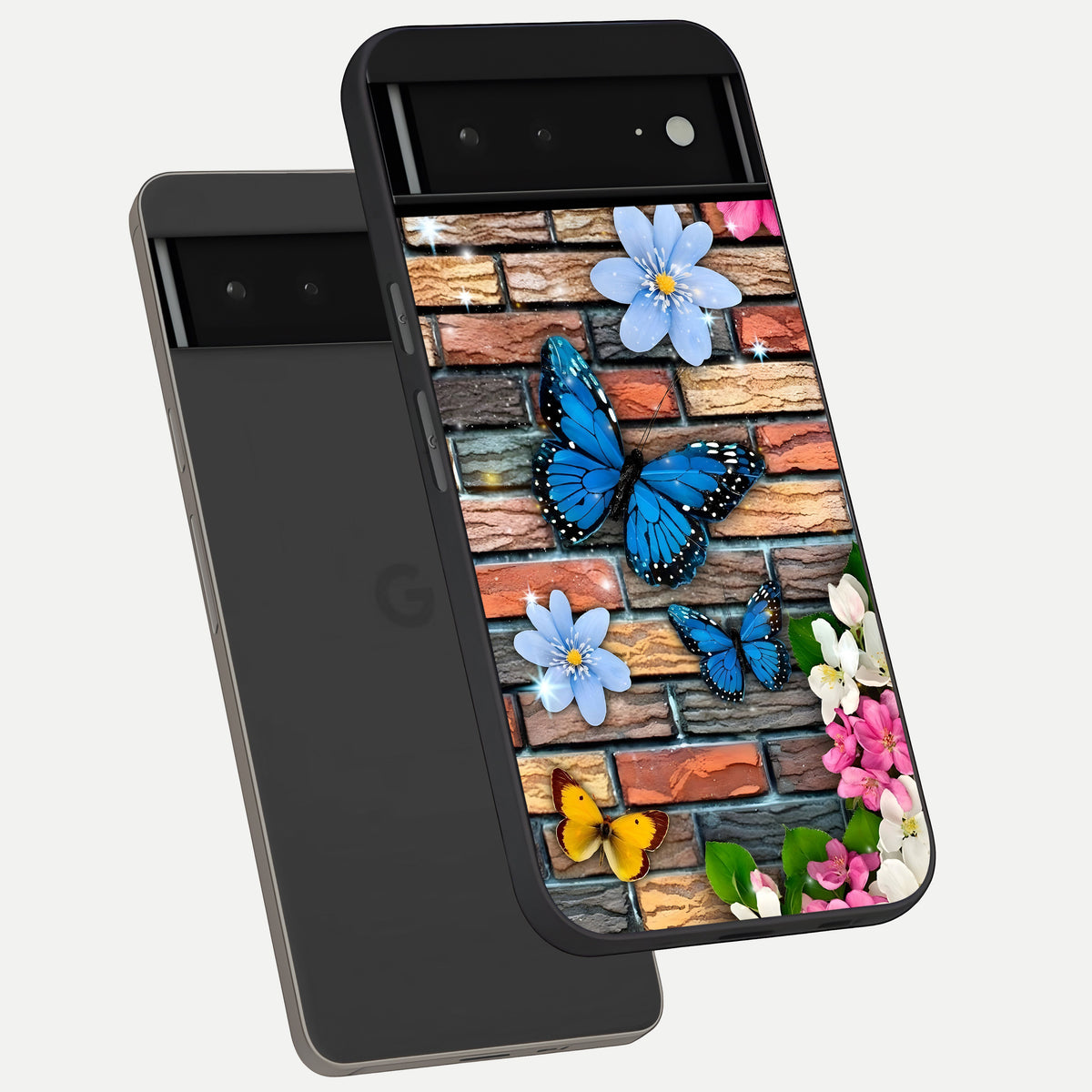  Brick Bloom Flight phone case For Google Pixel 6A showing premium glass back cover with detailed artwork