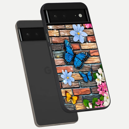  Brick Bloom Flight phone case For Google Pixel 6A showing premium glass back cover with detailed artwork