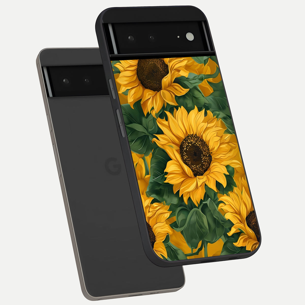  Bright Sunflower Bloom phone case For Google Pixel 6A showing premium glass back cover with detailed artwork