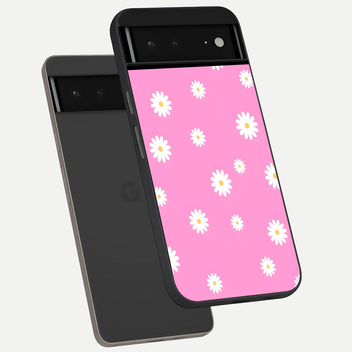  Bubblegum Daisy Pop phone case For Google Pixel 6A showing premium glass back cover with detailed artwork